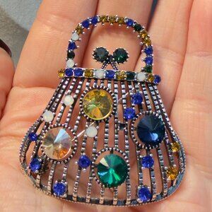 Purse Brooch Multicolor Rhinestone Openwork Handbag Pin – 2.25”